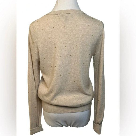 Banana Republic Wool Cashmere Blend Sweater Tan Oatmeal Gold Beads - Picture 2 of 7
